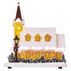 Vánoční dekorace LED zasněžený kostel, 26 cm, 3x AA,  teplá bílá - Zasněžený kostel, vánoční osvětlení, 3AA